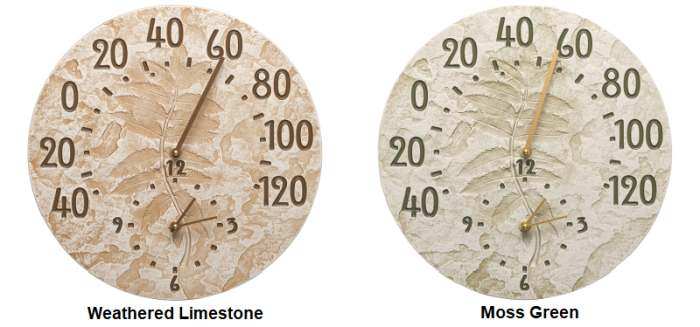 Fossil Sumac 14 Inch Indoor Outdoor Wall Clock & Thermometer